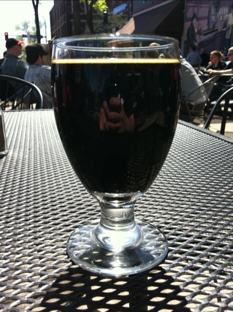Town Hall Brewery Czar Jack barrel-aged imperial stout on the patio at Minneapolis Town Hall Brewery during Minnesota Craft Beer Week.