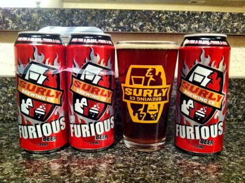 Surly Brewing Furious in a 4-pack of 16oz pint cans.