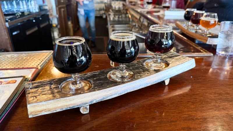 A flight of barrel-aged beer at Minneapolis Town Hall Brewery.
