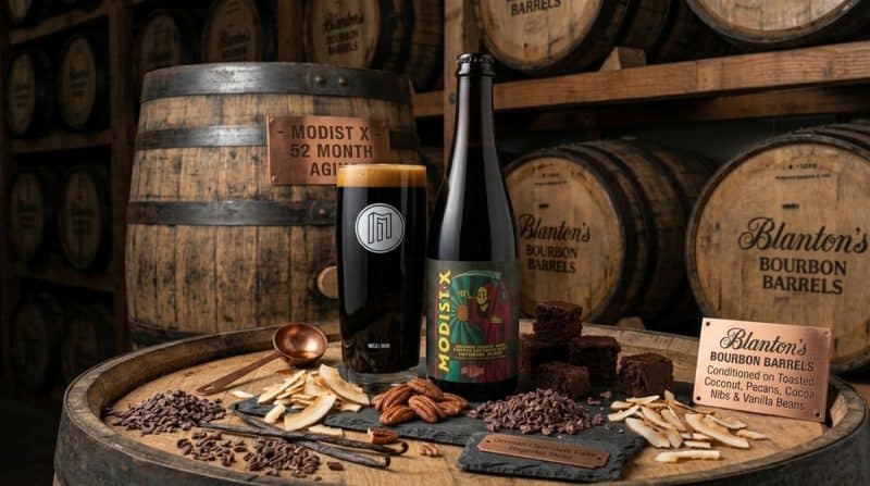 Ten years is a long time in the craft beer world, and Modist Brewing Company decided to mark the milestone in a way that fits their style perfectly. Instead of something quick and flashy, they reached deep into the barrel program and pulled out batch 666, a monster that spent over 52 months resting in Blanton’s bourbon barrels before being conditioned on toasted coconut, pecans, cocoa nibs, and vanilla beans. At 16.66% ABV, Modist X isn’t just a beer, it’s a statement.

Modist X

This imperial stout pours a murky black, with a head of fine, deep brown bubbles that fizzle away almost as quickly as they form. What’s left behind is where things get interesting. Speckles of toasted coconut, cocoa nibs, and vanilla beans cling to the walls of the glass, while each swirl leaves behind a thick, oily film that hints at just how dense this beer really is.

The aroma leans heavily into dessert territory. Sweet bourbon and vanilla lead the way, backed by creamy caramel and a distinct nuttiness from the pecans. As it warms, deeper layers start to open up, bringing warm baking chocolate and even more vanilla into the mix, like a German chocolate cake fresh out of the oven with a splash of bourbon poured over the top.

The first sip confirms everything the nose promises. A super silky malt body coats the entire mouth, delivering waves of chocolate, caramel, and rich vanilla right up front. The pecans add a subtle nuttiness that keeps the sweetness from going too far, while the bourbon weaves its way through each layer, tying everything together. As it settles, that warmth builds slowly, leaving a long, lingering bourbon presence that sticks around well after the last sip.

For a beer pushing 16.66% ABV, it’s remarkably smooth. The alcohol is clearly there, but it never overwhelms the experience. Instead, it enhances it, adding depth and warmth without turning harsh.

A Decade Worth the Wait

Modist X feels like exactly what an anniversary beer should be. Big, layered, a little indulgent, and built to be savored slowly. The extended barrel aging shows in every sip, bringing a level of integration and complexity that you just don’t get without time.

It’s not a casual drink. It’s a sit down, take your time, and let it evolve kind of beer. And for a 10 year celebration, that feels exactly right. Cheers to Modist for a decade in, and for proving that sometimes the best move is to just let something incredible sit and become even better.